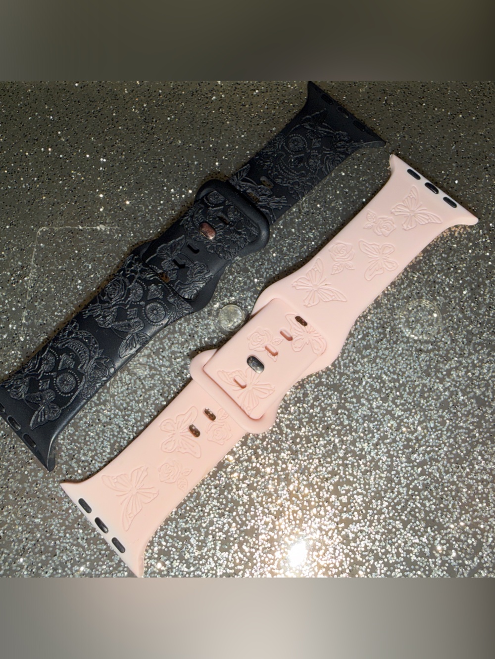Butterfly Embossed Silicone Apple Watch Bands - Pink & Black